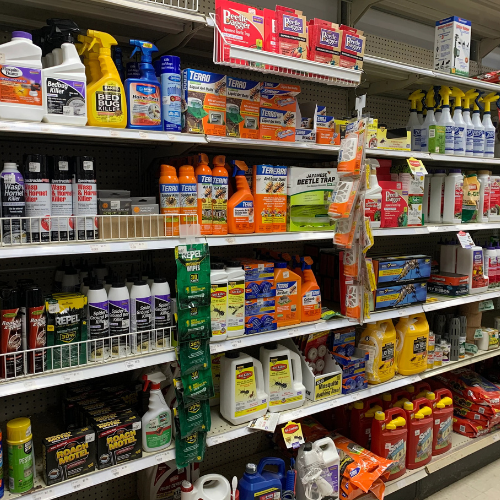 Cleaning supplies displayed inside of B'Ville Supply.