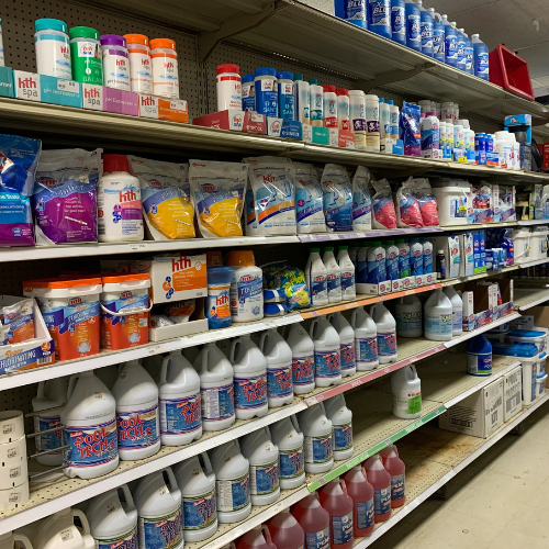 Cleaning supplies displayed inside of B'Ville Supply.