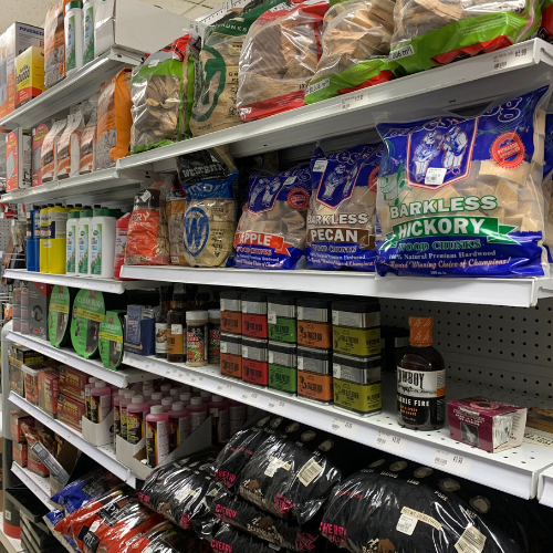 Outdoor living supplies on display inside o B'Ville Supply.