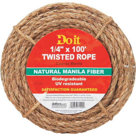 Do it 1/4 In. x 100 Ft. Natural Twisted Manila Fiber Packaged Rope